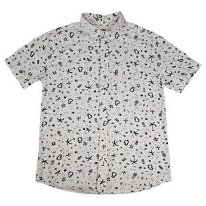 Levi's Men Medium Black White Tiki Resort Hawaiian Tropical Print Short Sleeve
